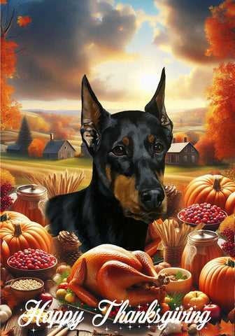 Doberman Black/Tan  Cropped - Best of Breed  Thanksgiving Outdoor House and Garden Flag