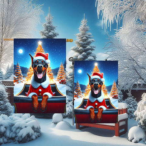 Doberman Black and Tan - Best of Breed DCR Christmas Outdoor House and Garden Flag