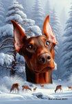 Doberman Red Cropped  - Best of Breed  Winter Wonderland Outdoor House and Garden Flag