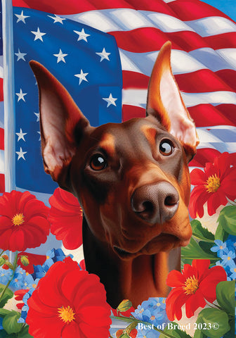 Doberman Red Cropped  - Best of Breed  Patriotic I All-American Outdoor House and Garden Flag