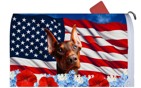 Doberman Red Cropped  - Best of Breed Patriotic Mailbox Cover Hi-Grade Vinyl 6" x 19"