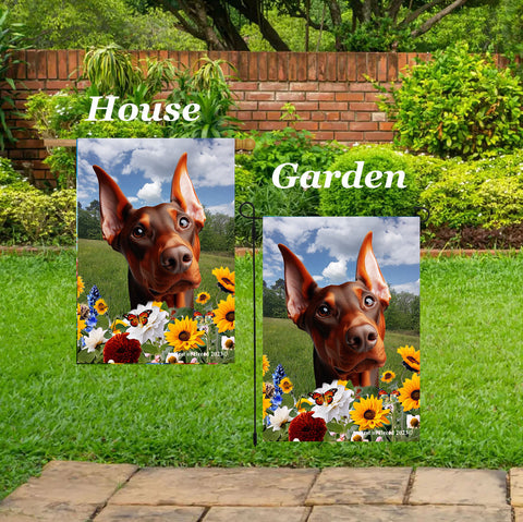 Doberman Red Cropped  - Best of Breed  Summer Fields Outdoor House and Garden Flag
