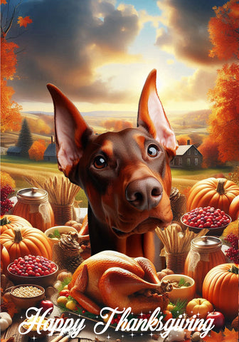 Doberman Red Cropped  - Best of Breed  Thanksgiving Outdoor House and Garden Flag
