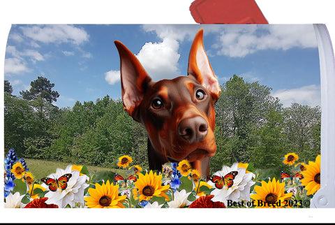 Doberman Red Cropped  - Best of Breed Summer Flowers Mailbox Cover Hi-Grade Vinyl 6" x 19"