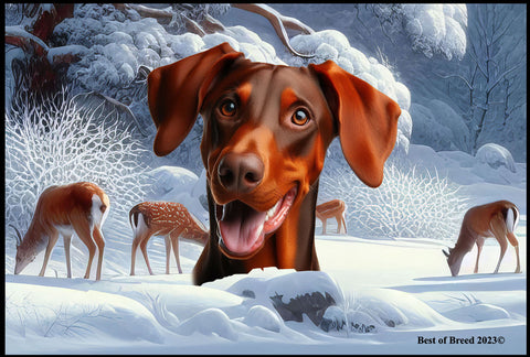 Doberman Red Uncropped  - Best of Breed Winter Wonderland Floor Mat Tufted Loop 18" x 27"