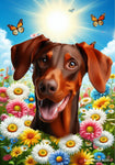 Doberman Red Uncropped  - Best of Breed  Summer Butterflies Outdoor House and Garden Flag