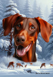 Doberman Red Uncropped  - Best of Breed  Winter Wonderland Outdoor House and Garden Flag