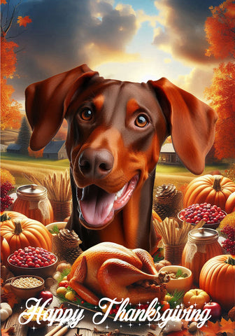 Doberman Red Uncropped  - Best of Breed  Thanksgiving Outdoor House and Garden Flag