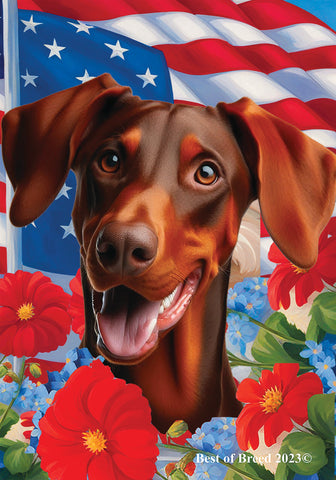 Doberman Red Uncropped  - Best of Breed  Patriotic I All-American Outdoor House and Garden Flag