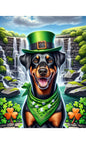 Doberman Black and Tan Uncropped  Best of Breed DCR Saint Patricks Day Day Outdoor House and Garden Flag