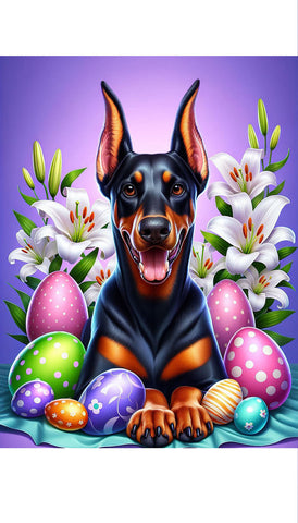 Doberman Black and Tan Cropped - Best of Breed DCR Easter Holiday    Outdoor House and Garden Flag