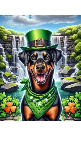 Doberman Black and Tan Uncropped  Best of Breed DCR Saint Patricks Day Day Outdoor House and Garden Flag