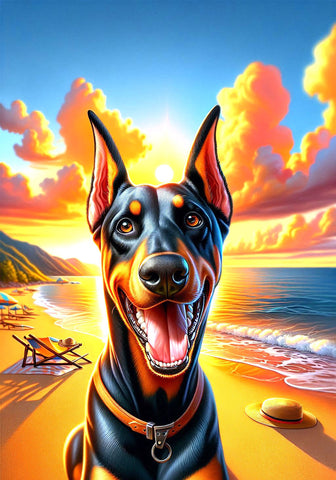 Doberman Black and Tan Cropped - Best of Breed DCR Summer Sunset Outdoor House and Garden Flag