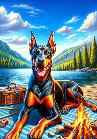 Doberman Black and Tan Cropped - Best of Breed DCR Summer Camping   Outdoor House and Garden Flag