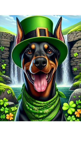 Doberman Black and Tan Cropped - Best of Breed DCR Saint Patricks Day Day Outdoor House and Garden Flag