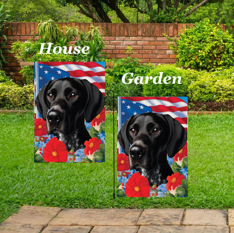 English Pointer Black/White - Best of Breed  Patriotic I All-American Outdoor House and Garden Flag