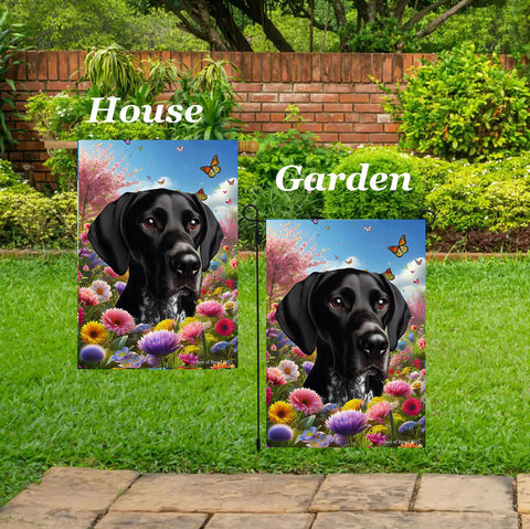 English Pointer Black/White - Best of Breed  Spring Butterflies Outdoor House and Garden Flag