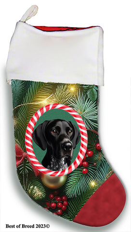 English Pointer Black/White - Best of Breed  Christmas Stocking 13.5"  Red Gaming Cloth with Red Lining ,Plush White Cuff