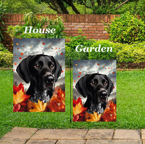 English Pointer Black/White - Best of Breed  Fall Leaves Outdoor House and Garden Flag