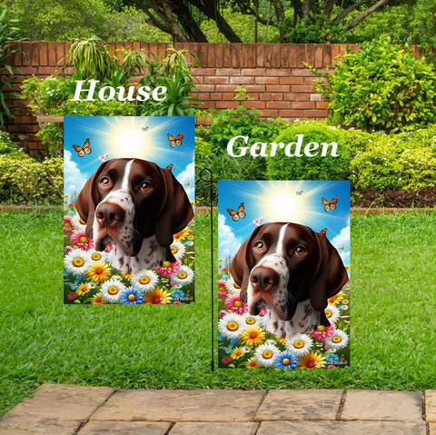 English Pointer Liver/White -  Best of Breed  Summer Butterflies Outdoor House and Garden Flag
