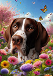 English Pointer Liver/White -  Best of Breed  Spring Butterflies Outdoor House and Garden Flag