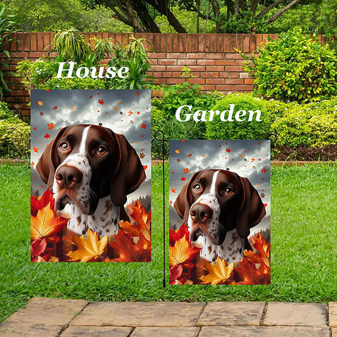 English Pointer Liver/White -  Best of Breed  Fall Leaves Outdoor House and Garden Flag