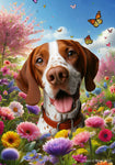 English Pointer Red/White -  Best of Breed  Spring Butterflies Outdoor House and Garden Flag