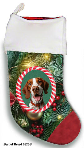 English Pointer Red/White -  Best of Breed  Christmas Stocking 13.5"  Red Gaming Cloth with Red Lining ,Plush White Cuff