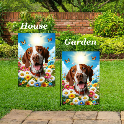English Pointer Red/White -  Best of Breed  Summer Butterflies Outdoor House and Garden Flag