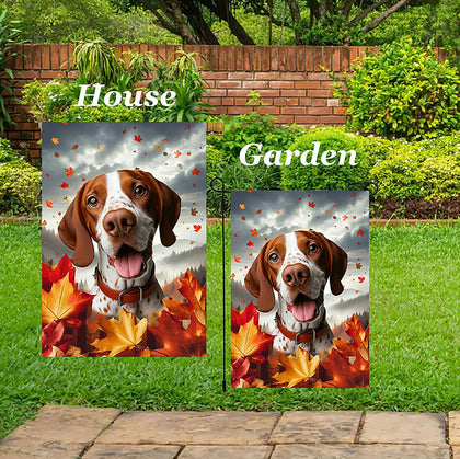 English Pointer Red/White -  Best of Breed  Fall Leaves Outdoor House and Garden Flag