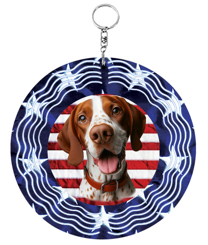English Pointer Red/White -  Best of Breed  Stars and Stripes Aluminum 10" Wind Spinner