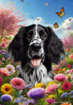 English Setter Black/White -  Best of Breed  Spring Butterflies Outdoor House and Garden Flag