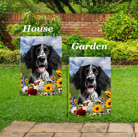 English Setter Black/White -  Best of Breed  Summer Fields Outdoor House and Garden Flag