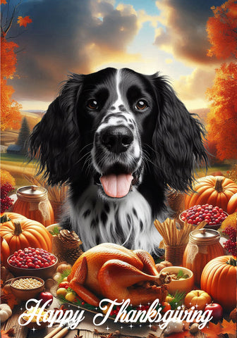 English Setter Black/White -  Best of Breed  Thanksgiving Outdoor House and Garden Flag