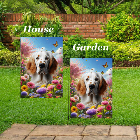 English Setter Orange -  Best of Breed  Spring Butterflies Outdoor House and Garden Flag