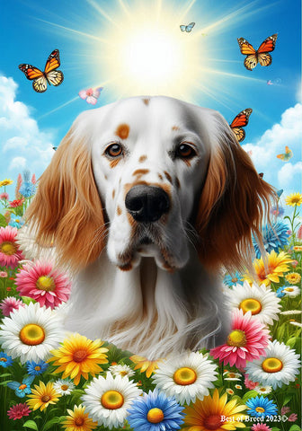 English Setter Orange -  Best of Breed  Summer Butterflies Outdoor House and Garden Flag