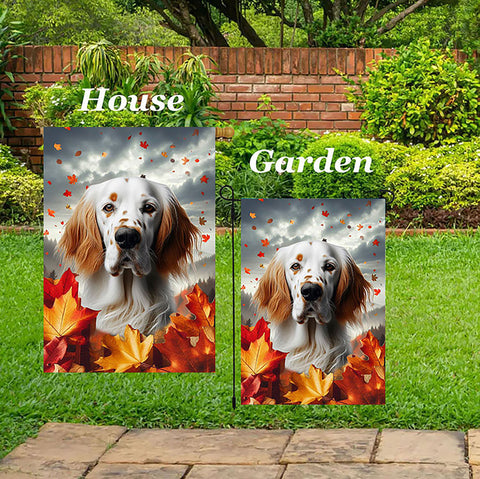English Setter Orange -  Best of Breed  Fall Leaves Outdoor House and Garden Flag