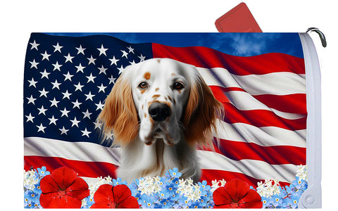 English Setter Orange -  Best of Breed Patriotic Mailbox Cover Hi-Grade Vinyl 6" x 19"