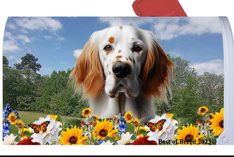 English Setter Orange -  Best of Breed Summer Flowers Mailbox Cover Hi-Grade Vinyl 6" x 19"