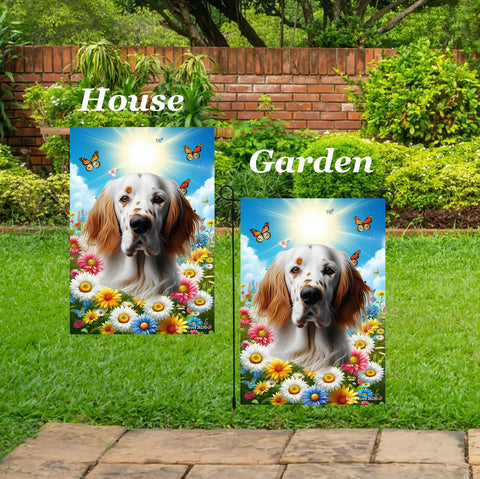 English Setter Orange -  Best of Breed  Summer Butterflies Outdoor House and Garden Flag