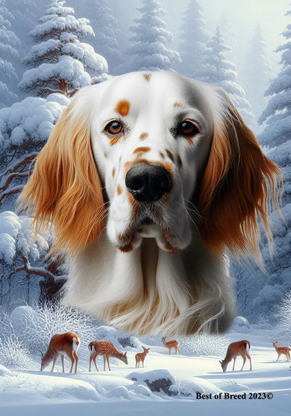 English Setter Orange -  Best of Breed  Winter Wonderland Outdoor House and Garden Flag