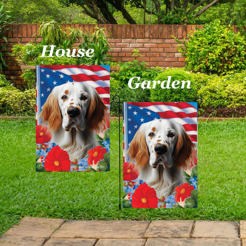 English Setter Orange -  Best of Breed  Patriotic I All-American Outdoor House and Garden Flag