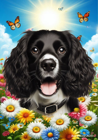 Springer Spaniel B/W - Best of Breed  Summer Butterflies Outdoor House and Garden Flag