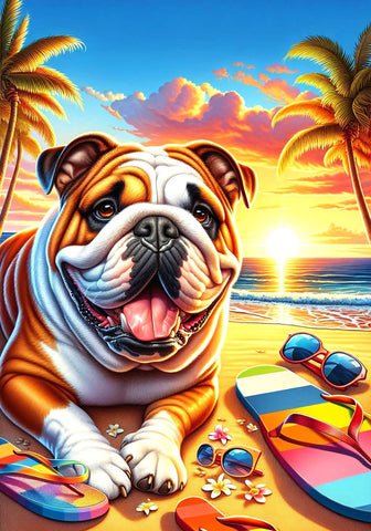 English Bulldog Brown and White - Best of Breed DCR Summer Sunset Outdoor House and Garden Flag