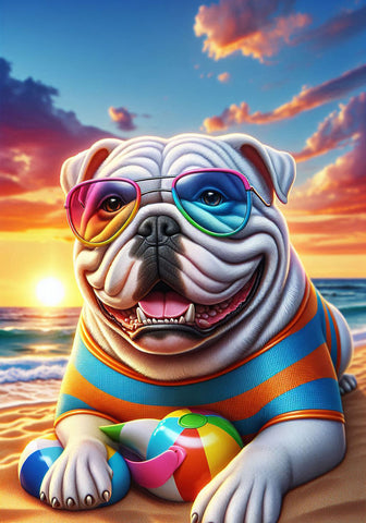 English Bulldog White - Best of Breed DCR Summer Sunset Outdoor House and Garden Flag
