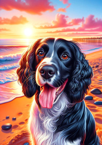 Springer Spaniel Black/White - Best of Breed DCR Summer Sunset Outdoor House and Garden Flag