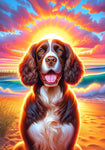 Springer Spaniel Liver/White - Best of Breed DCR Summer Sunset Outdoor House and Garden Flag