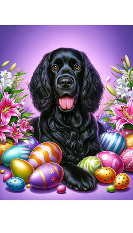 Field Spaniel Black - Best of Breed DCR Easter Holiday    Outdoor House and Garden Flag