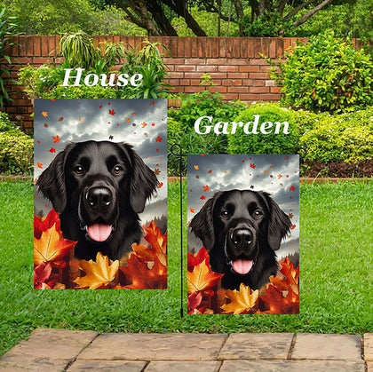 Flat Coated Retriever -  Best of Breed  Fall Leaves Outdoor House and Garden Flag
