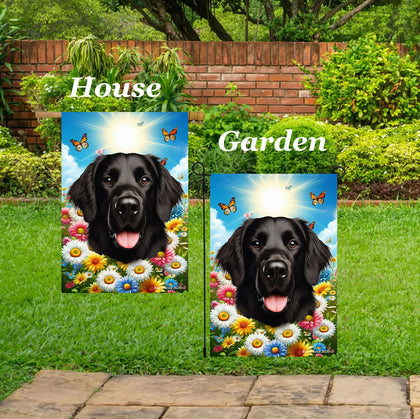 Flat Coated Retriever -  Best of Breed  Summer Butterflies Outdoor House and Garden Flag